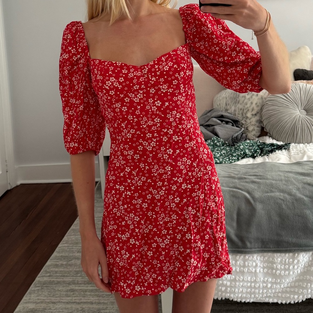 Reformation Merci Red Floral Mini Dress